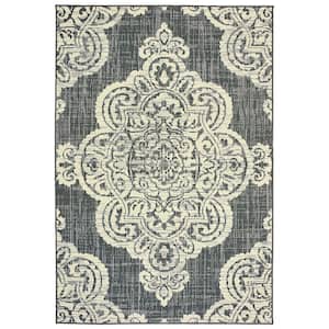 Sienna Gray/Ivory 4 ft. x 6 ft. Medallion Indoor/Outdoor Patio Area Rug