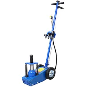 Blue 22 Ton Hydraulic Floor Jack Air-Operated Axle Bottle Jack with (4) Extension Saddle Set Built-in Wheels