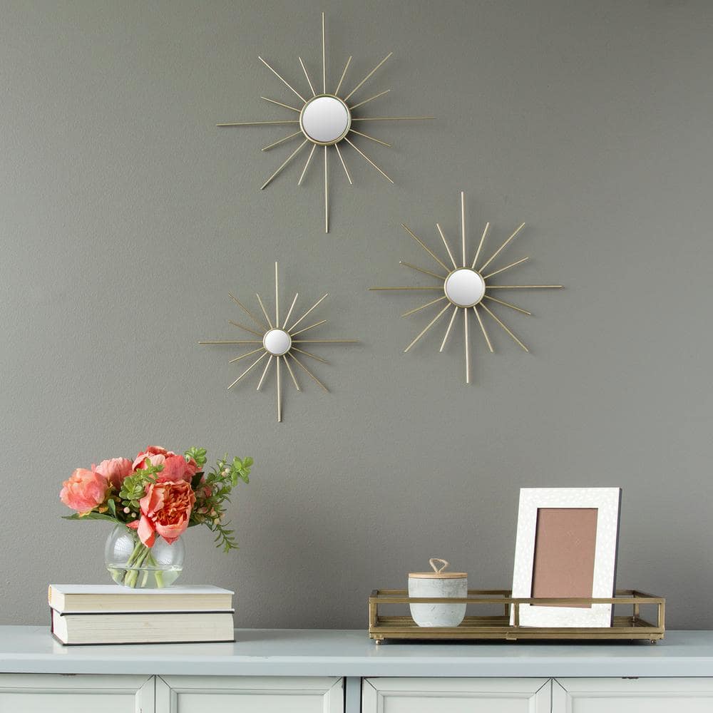 Stratton Home Decor Gold Metal Burst Mirrored Wall Decor (Set of 3