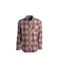 Woodfort Men's Large Maroon Portland Plaid Mid-Weight Flannel Button Down Work Shirt