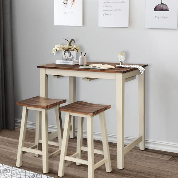Beige Bar Table Set Counter Pub, Bar Top Table And Stools