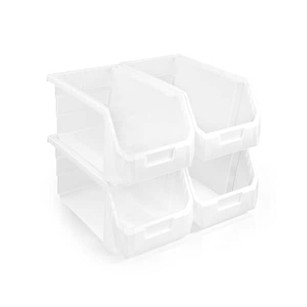Sorbus Open Front Stackable Garage Plastic Storage Bin – Organize Tools, Hardware & Shelving - Large, Set of 4, Clear