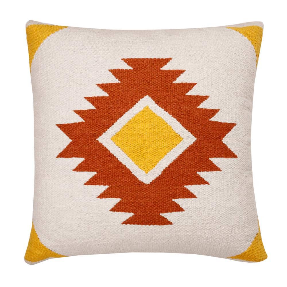 Southwestern White / Yellow Woven Geometric Diamond Medallion 20 in. x 20 i
