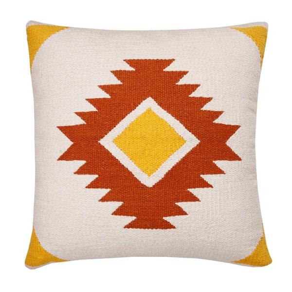 Unbranded Southwestern White / Yellow Woven Geometric Diamond Medallion 20 in. x 20 in. Indoor Throw Pillow