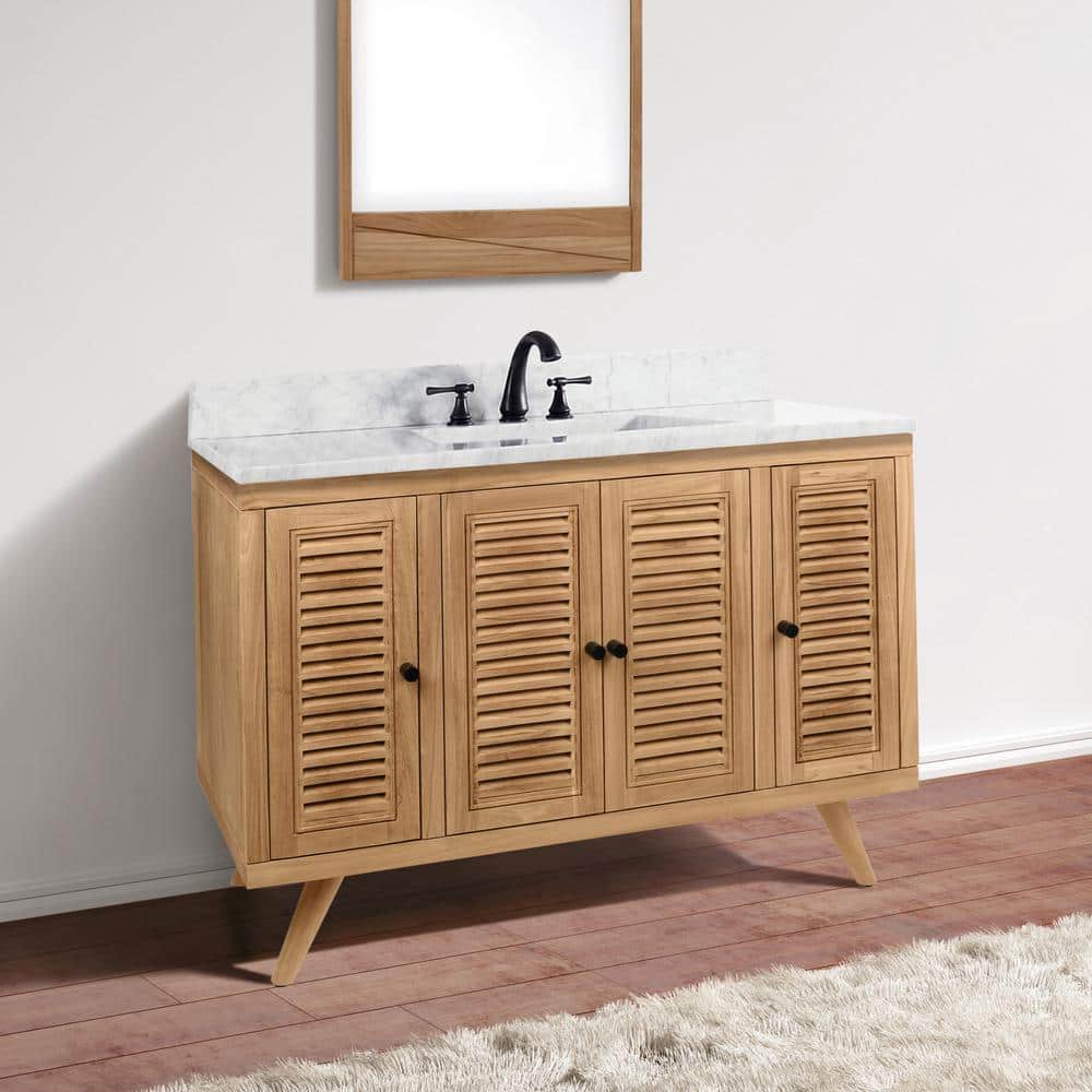 Harper 49" Teak and Marble Transitional Freestanding Vanity
