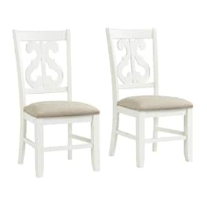 Stanford White Upholstered Wooden Swirl Back Dining Chair (Set of 2)