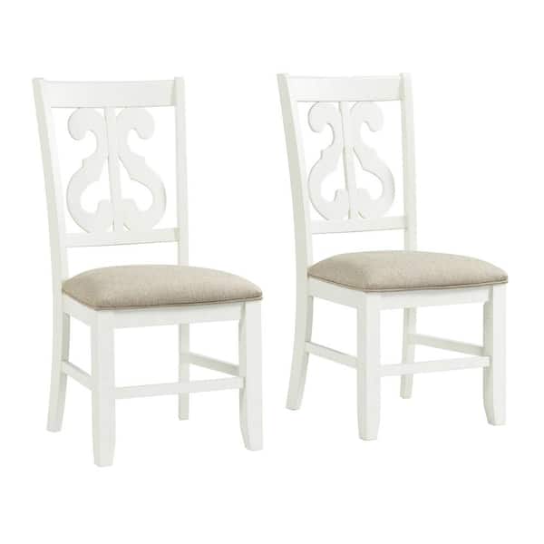 Picket House Furnishings Stanford White Upholstered Wooden Swirl Back Dining Chair (Set of 2)