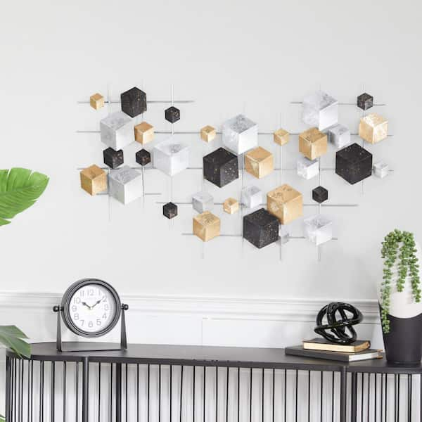 Litton Lane Metal Multi Colored 3D Cube Relief Geometric Wall