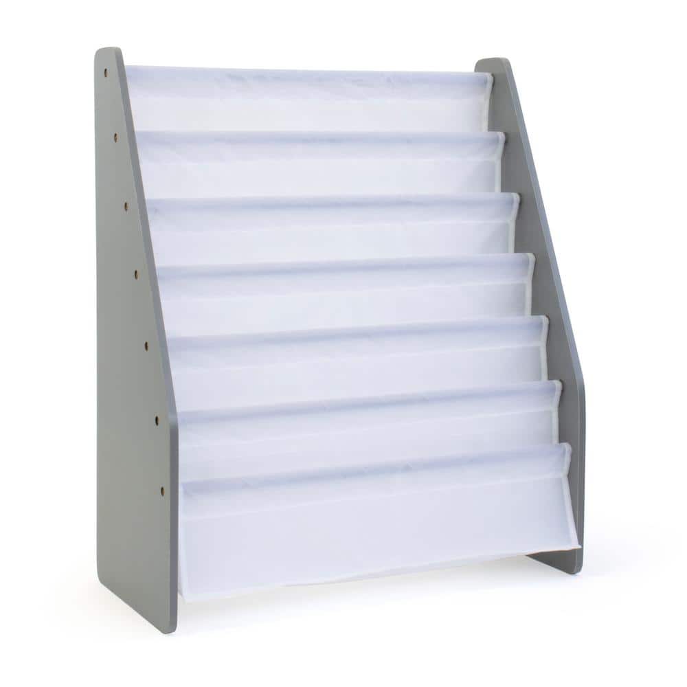Gray and White Kids 6-Tier Fabric Book Rack