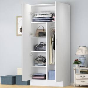 White Finish 2-Doors Armoire with Hanging Rod and 5-Storage-Shelves 71 in. H x 31.5 in. W x 15.7 in. D