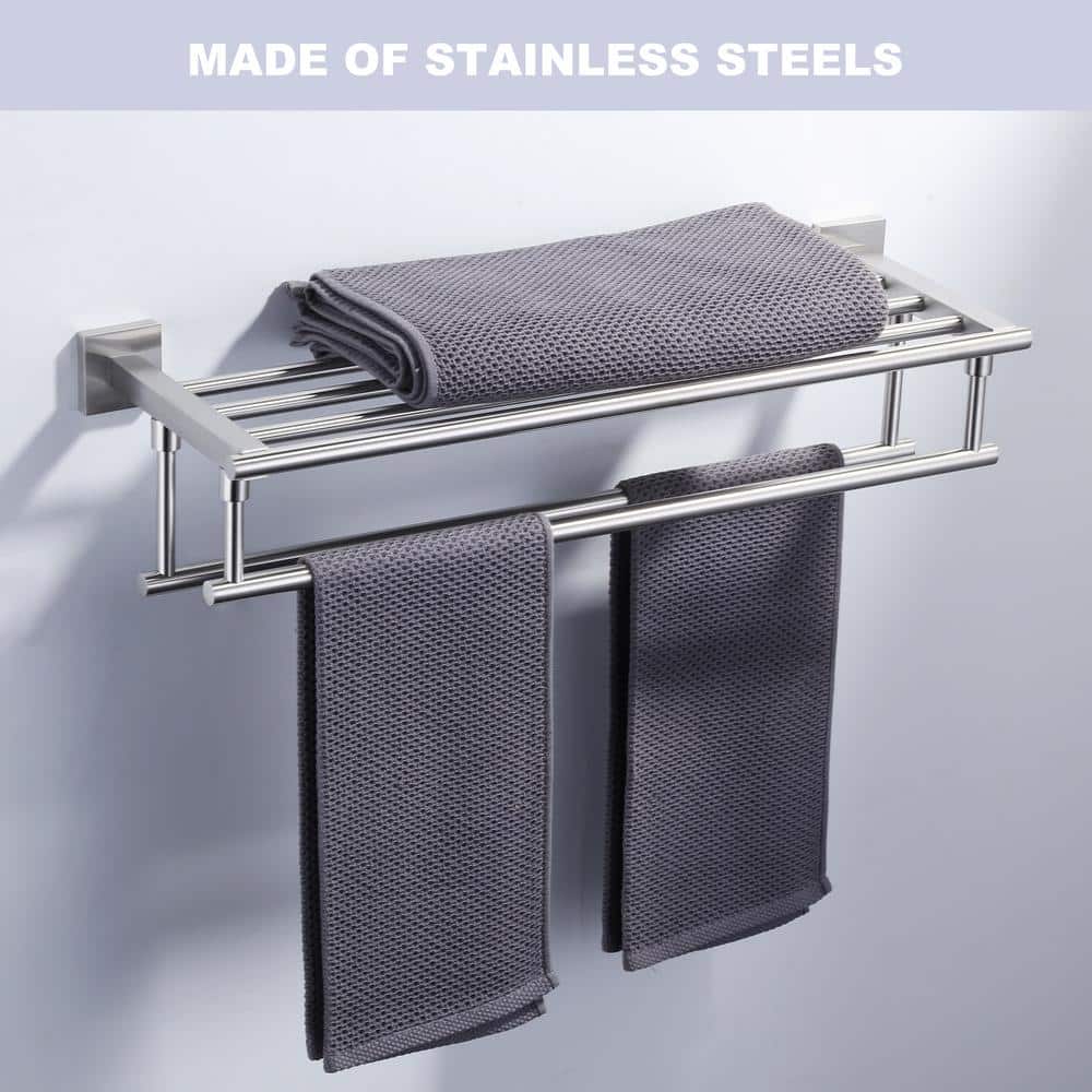 Brushed Nickel Wall Mounted Towel Rack with Hooks