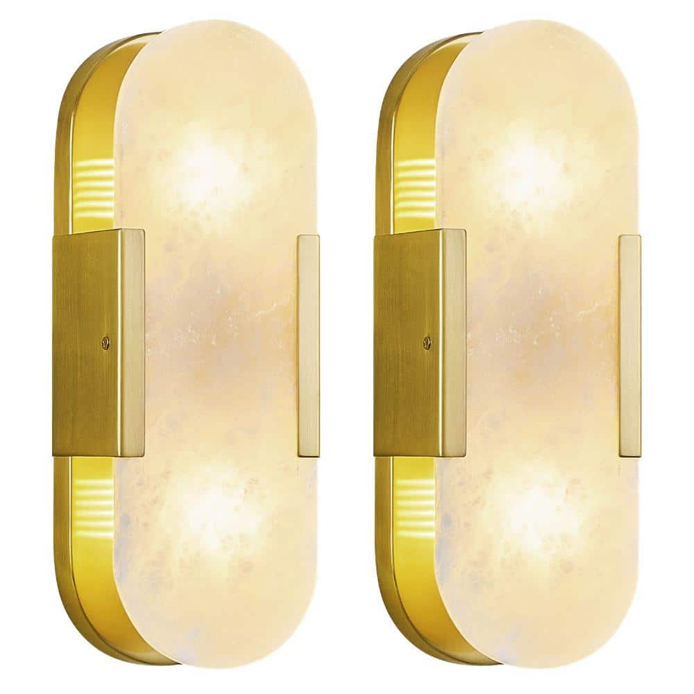 4.48 in. 1-Light Gold Alabaster Wall Sconce Marble Vanity Wall Light For Bedroom Stairway Hallway Bathroom(2 pack) price history on PriceWatchPro