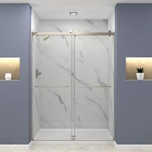 Brooklyn 60 in. W x 80 in. H Sliding Frameless Shower Door in Brushed Nickel with Low Iron Glass