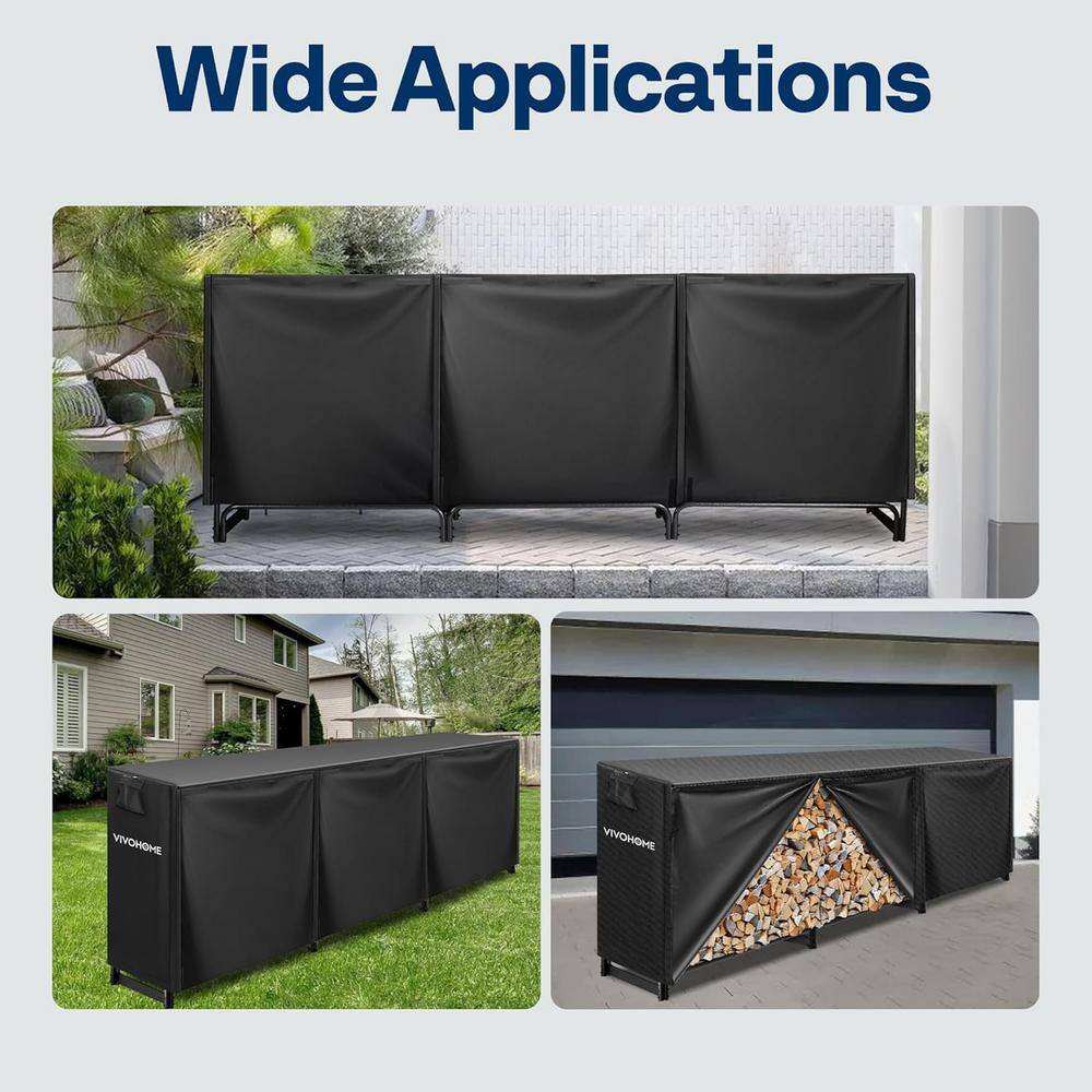 10 ft Black Heavy Duty Outdoor Firewood Rack with Cover