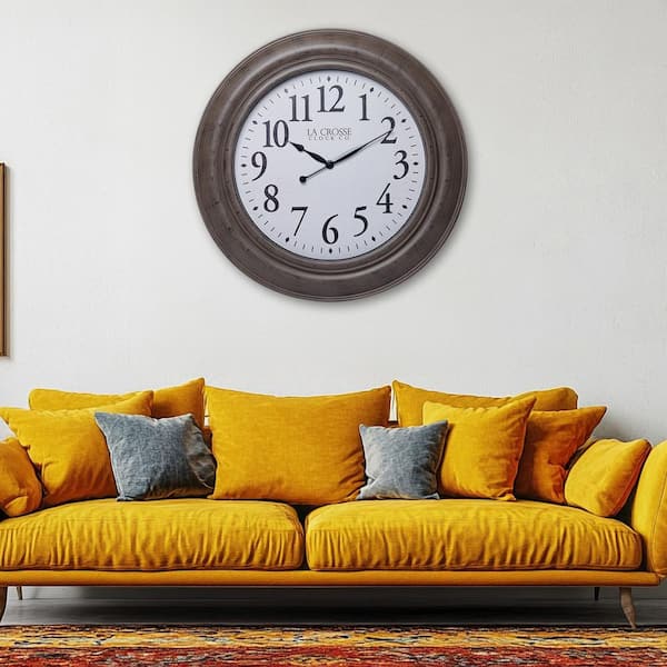 La Crosse Clock 36 in. Brushed Brown Mattison Analog Quartz Wall