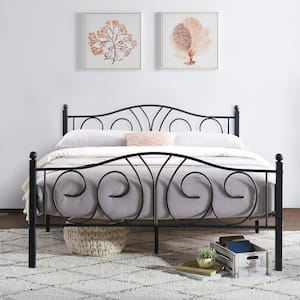 Victorian Metal Bed Frame ，Black Metal Frame Queen Size Platform Bed, Mattress Foundation with Headboard and Footboard