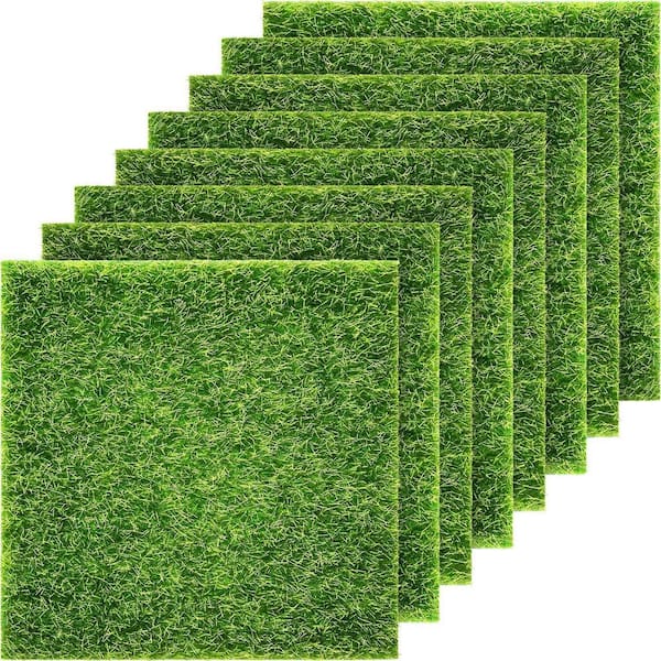 Afoxsos 8-Packs 6 x 6 in. Green Artificial Panel Grass for Table top, Wall and Flooring Decor