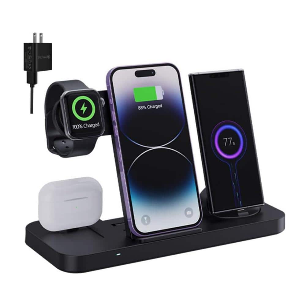 Etokfoks 6 in 1 Wireless Charging Station Fast Wireless Charger Stand for iPhone Apple Watch AirPods (with Qc3.0 Adapter), Black