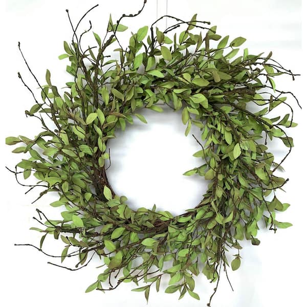 Glitzhome 24 in. D Tea Leaves And Twigs Artificial Christmas Wreath