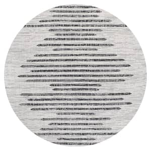 Zolak Berber Ivory/Black 3 ft. Stripe Geometric Round Indoor/Outdoor Area Rug