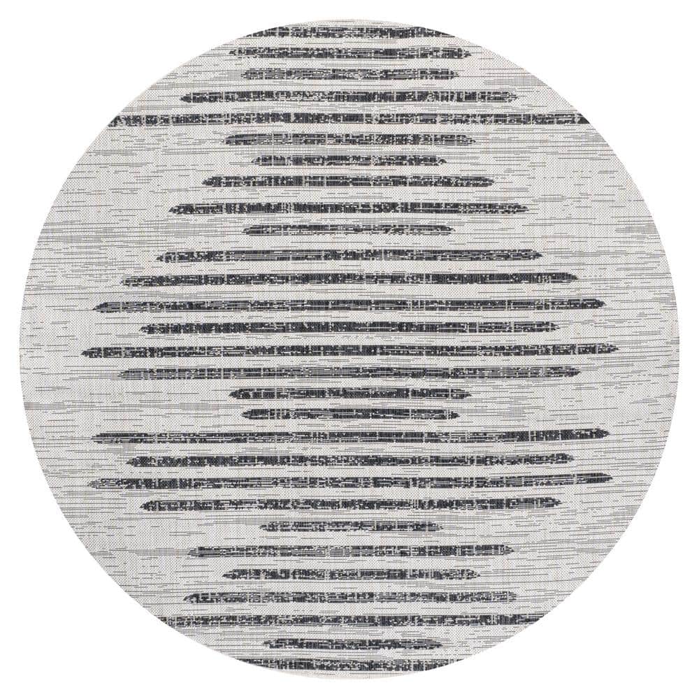 JONATHAN Y Zolak Berber Stripe Geometric Ivory/Black 4 ft. Round Indoor ...