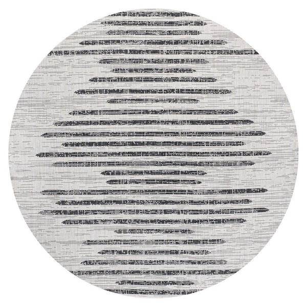Zolak Berber Ivory/Black 8 ft. Stripe Geometric Round Indoor/Outdoor Area Rug