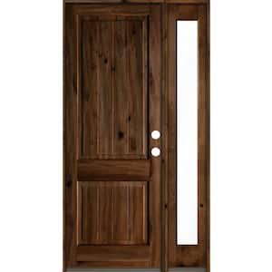 50 in. x 96 in. Knotty Alder Square Top Left-Hand/Inswing Clear Glass Provincial Stain Wood Prehung Front Door with RFSL