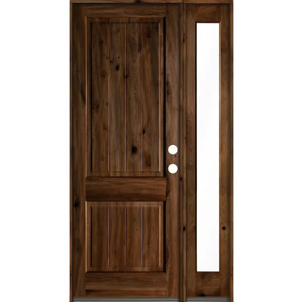 Krosswood Doors 56 in. x 96 in. Knotty Alder Square Top Left-Hand/Inswing Clear Glass Provincial Stain Wood Prehung Front Door with RFSL