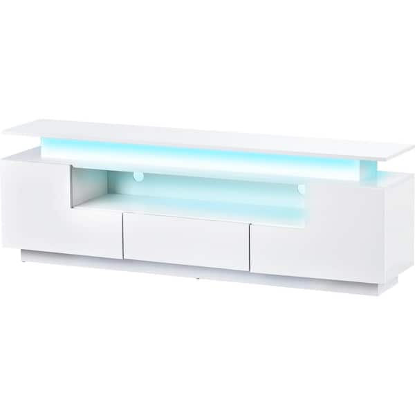 Clihome White TV stand Fits TV's up to 75 in. with Color Changing LED Lights, Universal Entertainment Center and TV Cabinet