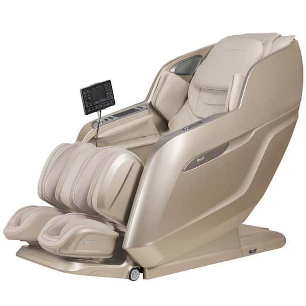 Achilles Series Taupe Faux Leather Reclining 4D Massage Chair, 360 Rotating Footrest, Heated Lumbar, Extended SL Tracks