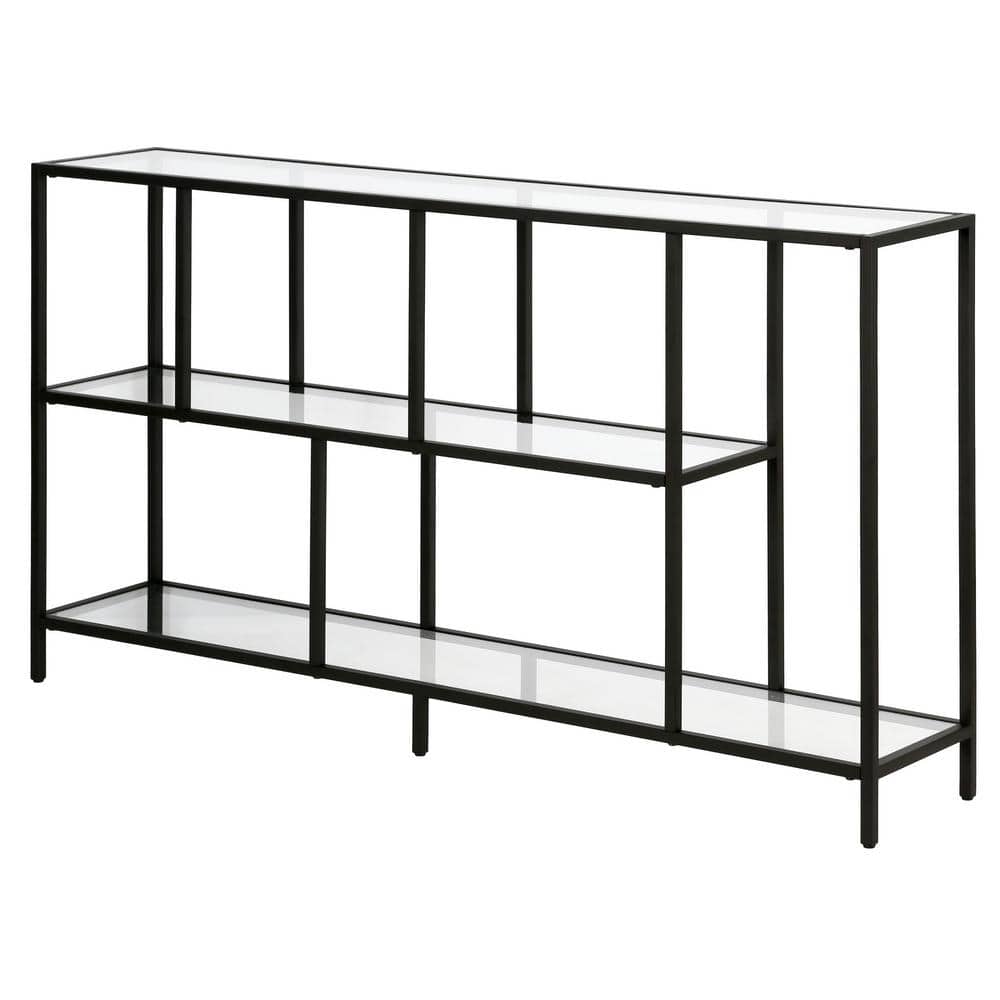 Modern Blackened Bronze 52" Console Table with Glass Shelves