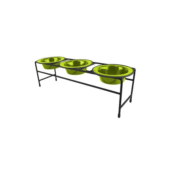 Platinum Pets Modern Triple Diner Feeder with Stainless Steel Cat/Dog Bowls, Corona Lime