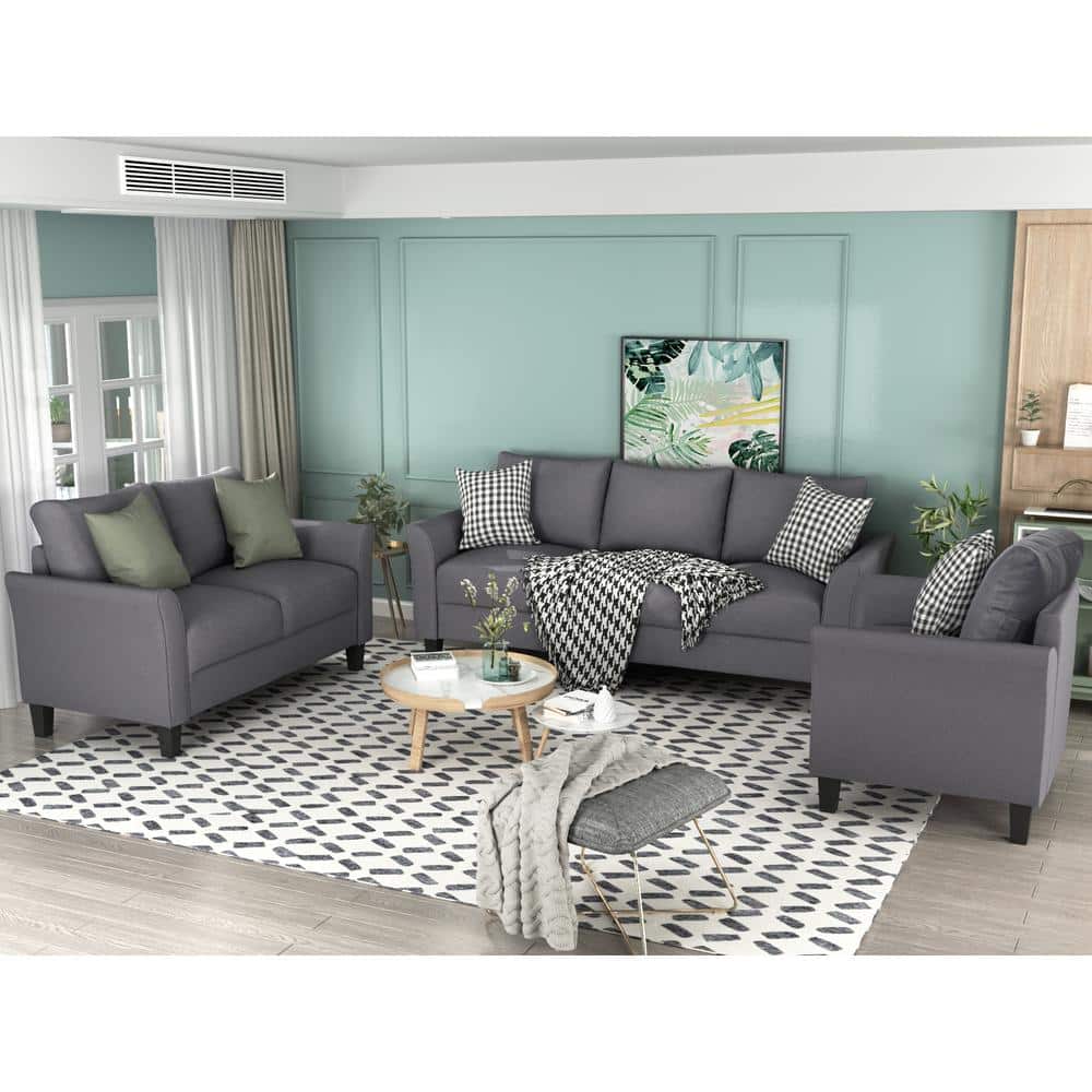 GODEER 3-Piece Polyester Top Gray Sofa Set, Living Room Set 322070081 ...