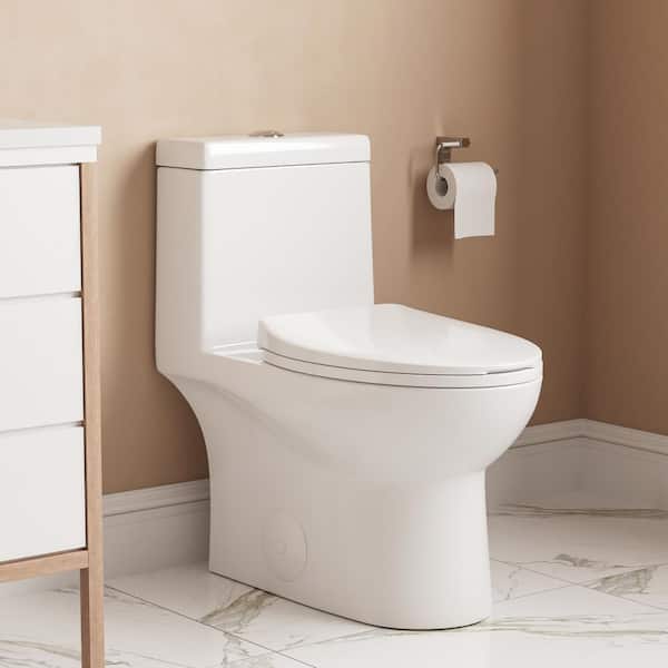 DEERVALLEY Ally 1-Piece 1.1/1.6 GPF Dual Flush Elongated ADA Seat Height Toilet in White, Gold Flush Button, Seat Included