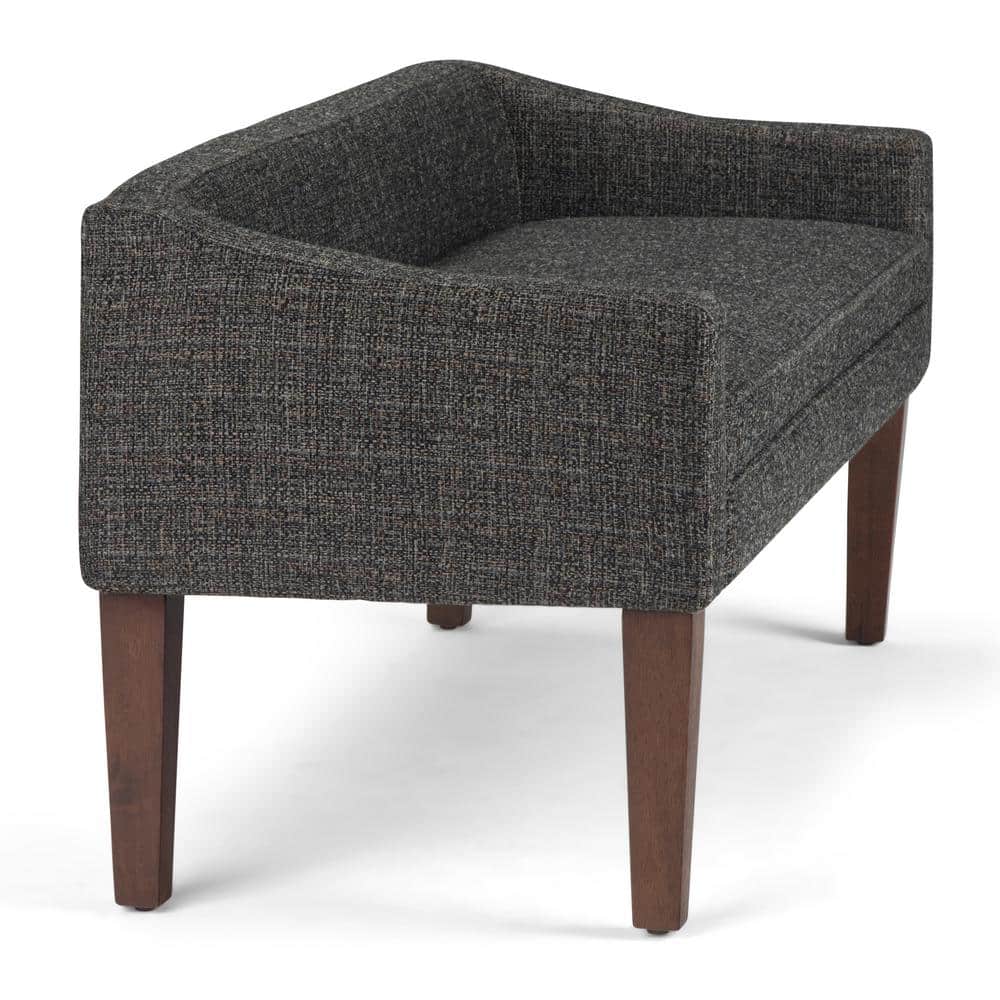 Parris Dark Grey Tweed-Look Upholstered Bench with Swooped Arms