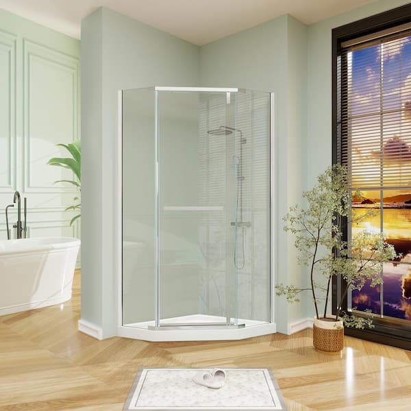 null 35.56 in. W x 72 in. H Neo Angle Pivot Frameless Corner Shower Enclosure in Chrome (Base Not included)