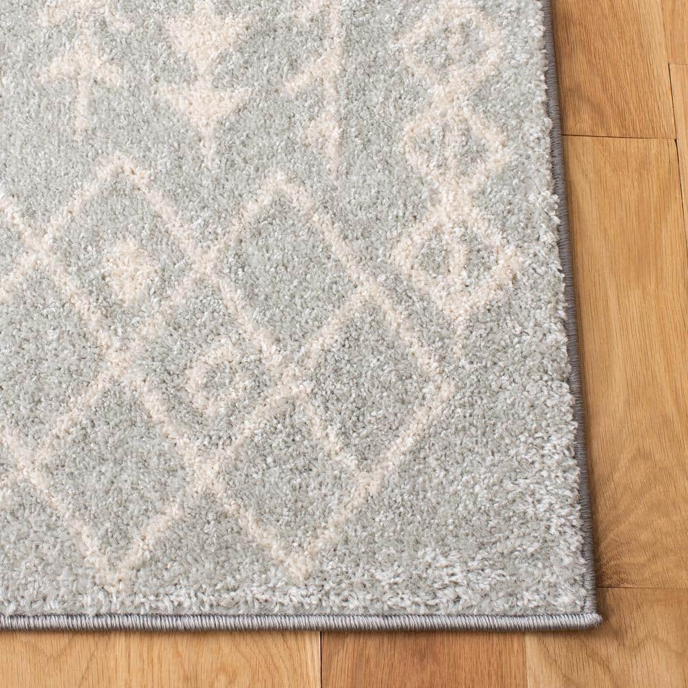 Ivory and Light Grey Wool Synthetic 9' x 12' Rectangular Area Rug