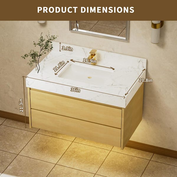 ES-DIY MarbleLux 36 in. W x 20.8 in. D x 21.2 in. H Wall Mounted