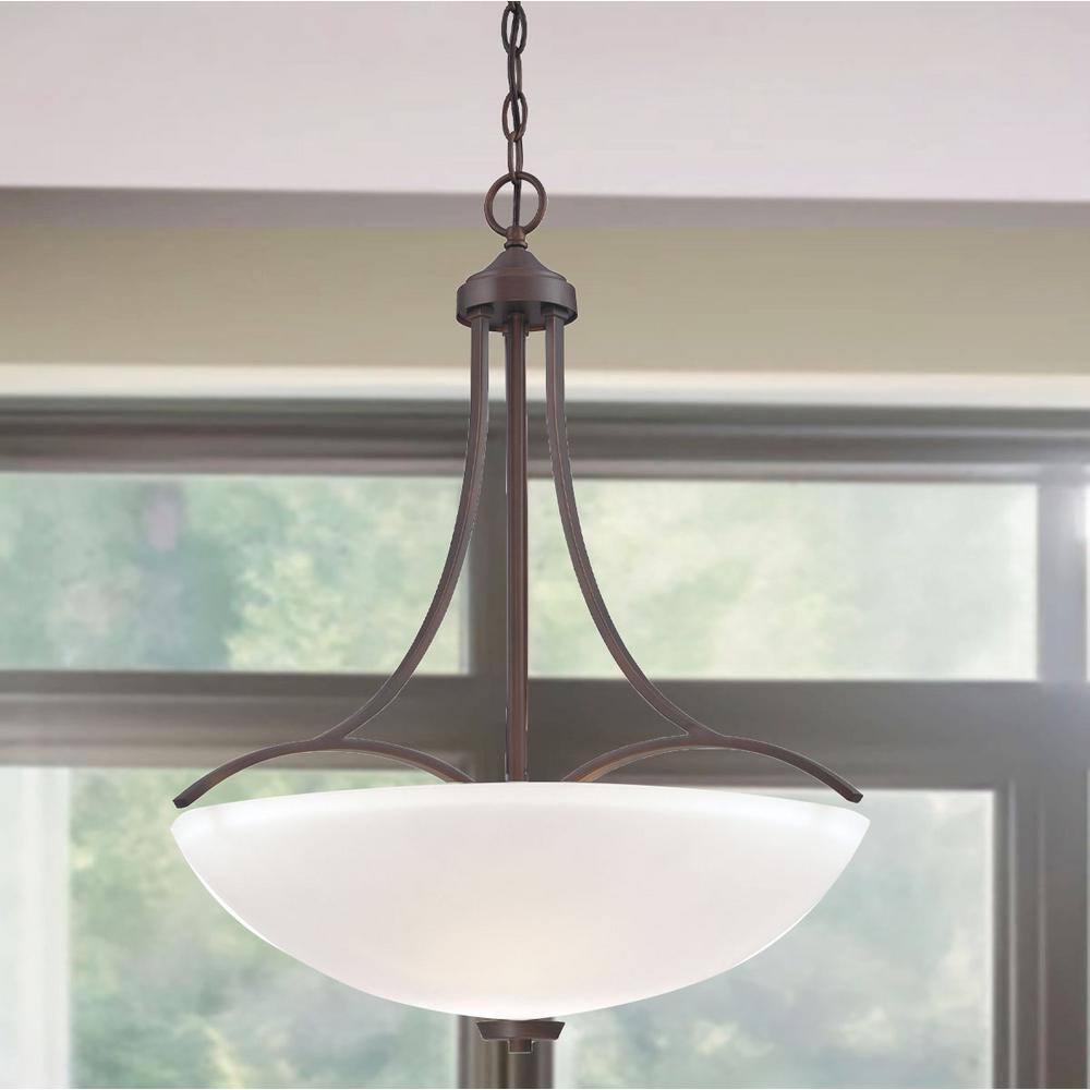 Vintage Bronze 3-Light Bowl Pendant with Etched White Glass
