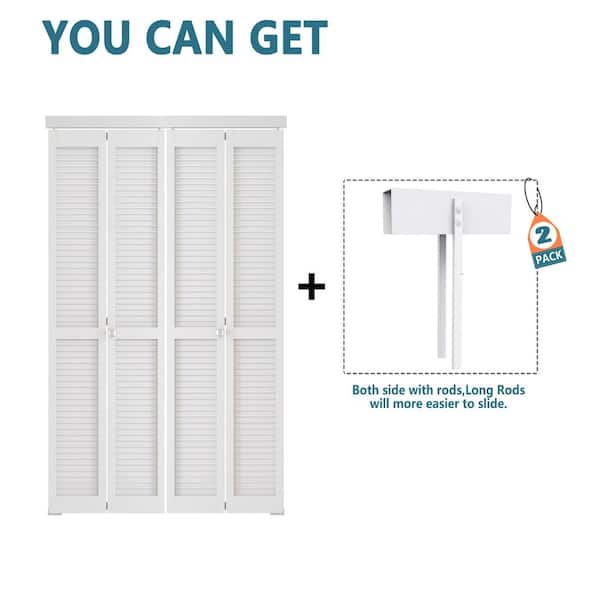48 in. x 80 in. Full-Panel Louver Solid Core White PVC Covering MDF Wood Bi-fold Door with Locks, Handles and Hardwares