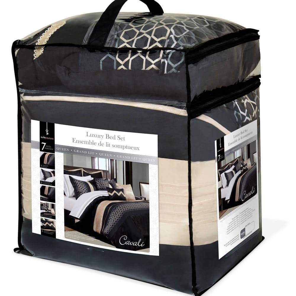 Black and Champagne Queen Down Alternative Microfiber Comforter Set