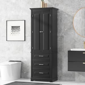 15.70 in. W x 24.00 in. D x 70.00 in. H Black Tall Storage Linen Cabinet with 3 Drawers for Bathroom, Office