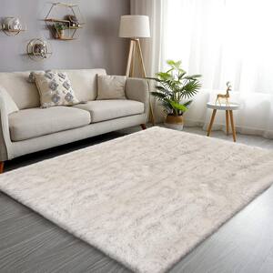 White/Gray 8 ft. x 10 ft. Sheepskin Faux Furry Cozy Area Rug