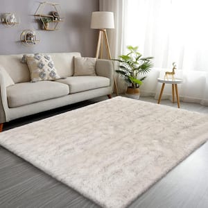 White/Gray 5 ft. x 8 ft. Sheepskin Faux Furry Cozy Area Rug