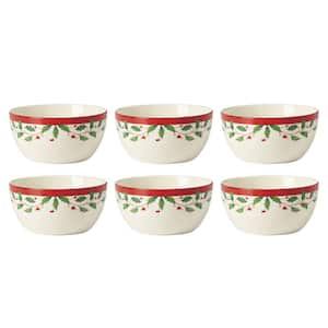 Holiday 18 fl. oz. Multi-Colored Porcelain Dessert Bowl (Set of 6)