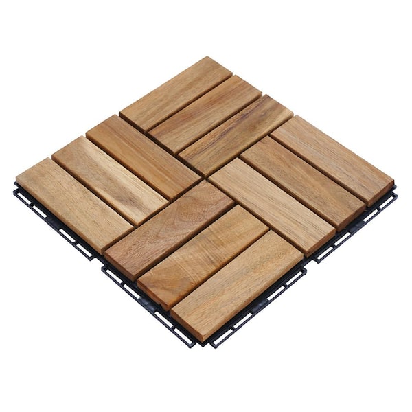 YOFE Natural Acacia Wood 3/4 in. T x 12 in. W Solid Hardwood Flooring Interlocking Deck Tiles-Checker Pattern(10 sq.ft./case)