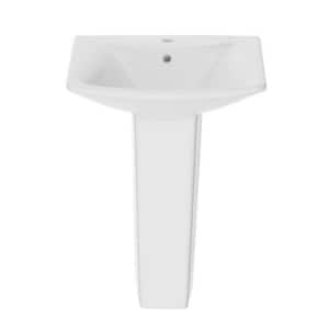 24 in. White Ceramic Pedestal Sink with 26 in. Base in White with Smooth Surface