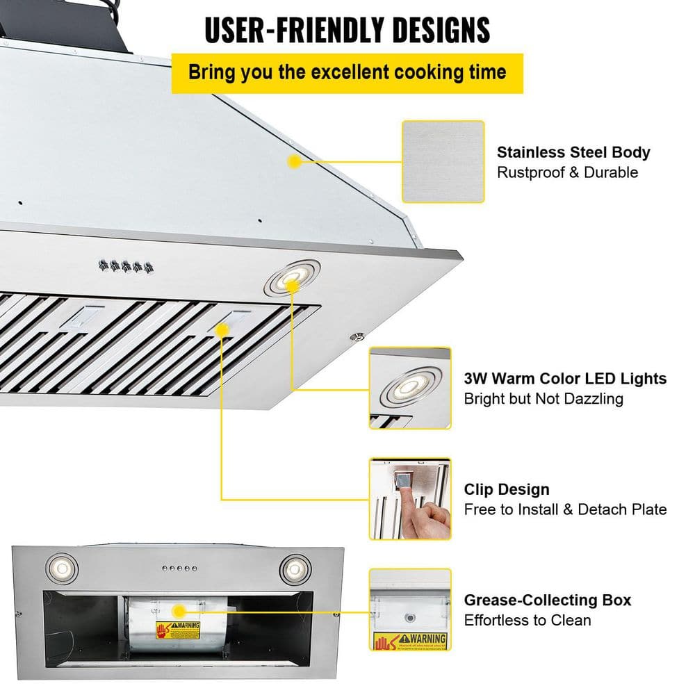 36-Inch Stainless Steel Convertible Insert Range Hood with Charcoal Filter