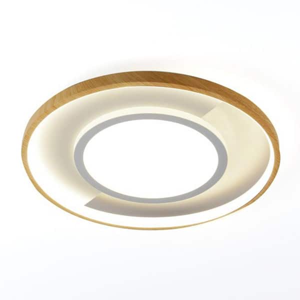 TOZING 15.75 in. White and Wood Dimmable Integrated LED Modern Novel Double Circle Shape Flush Mount Ceiling Light with Remote