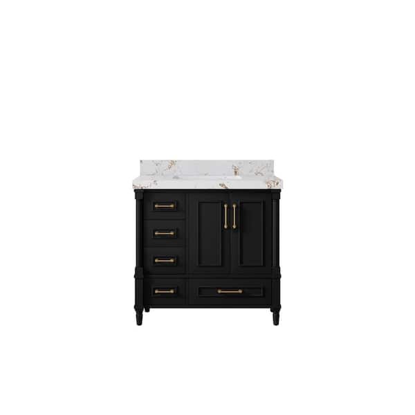 Willow Collections Hudson 36 in. W x 22 in. D x 36 in. H Single Sink Bath Vanity Center in Black with 2 in. Viola Gold qt. Top